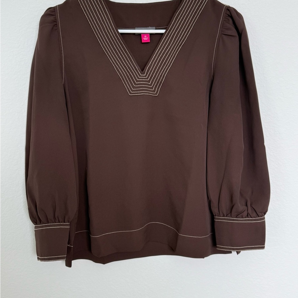 Vince Camuto Brown Blouse with Stitch Detail